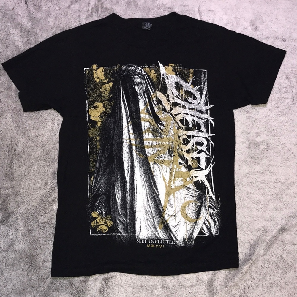 Hot Topic Chelsea Grin Black Graphic Short-Sleeve Tee with Gold & White Art